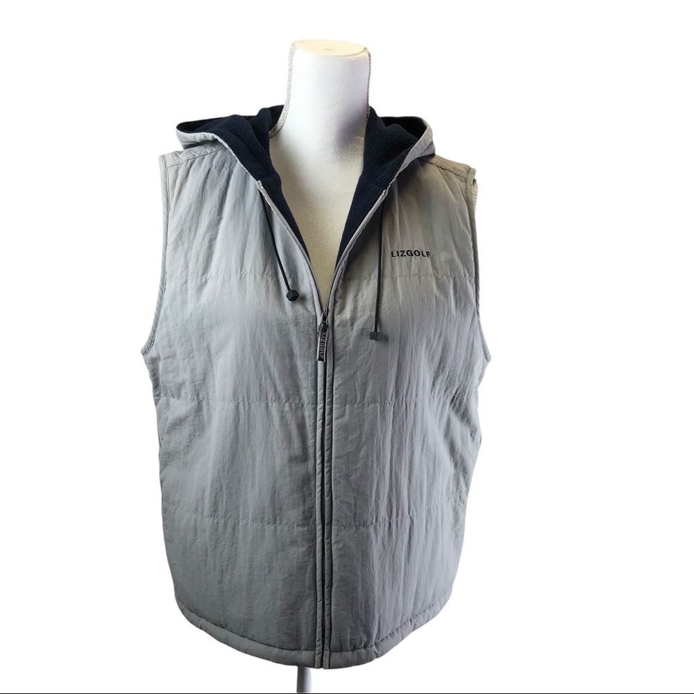 LIZ GOLF Women Gray Fleece Lined Sleeveless Hood Vest with pockets Size M